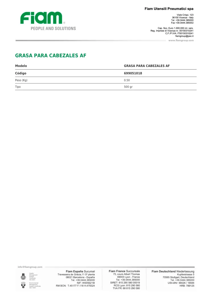 Ficha técnica · GRASA PARA CABEZALES AF · GRASA PARA CABEZALES AF