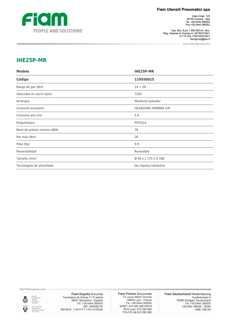 Ficha técnica · IHE25P-MR · IHE25P-MR