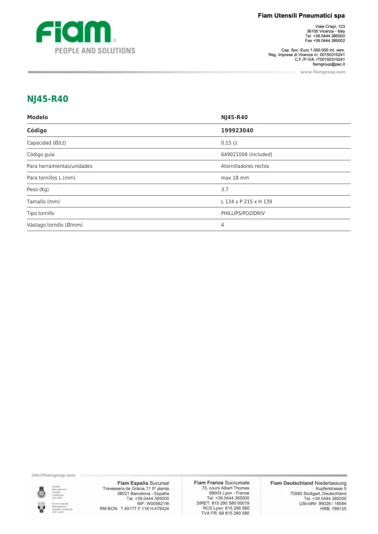 Ficha técnica · NJ45-R40 · NJ45-R40