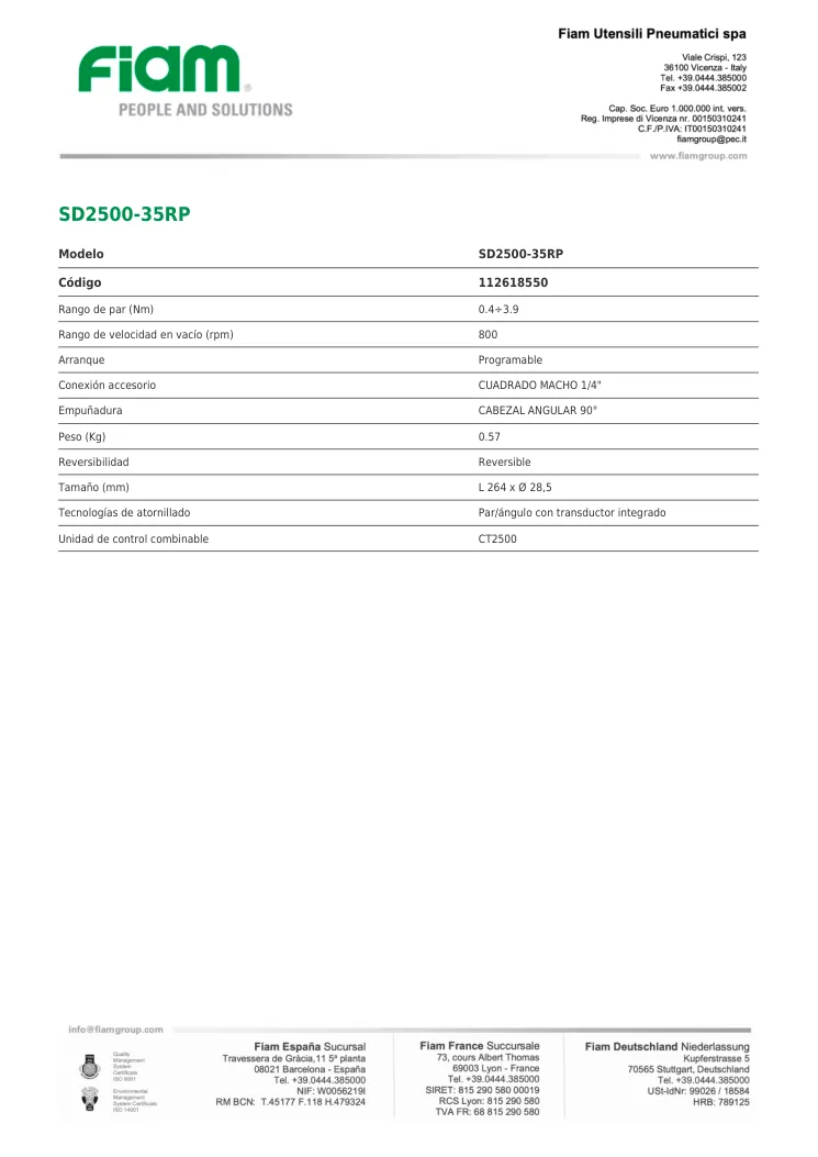 Ficha técnica · SD2500-35RP · SD2500-35RP
