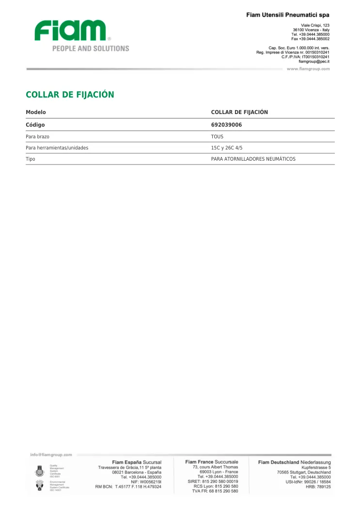 Ficha técnica · COLLAR DE FIJACIÓN · COLLAR DE FIJACIÓN