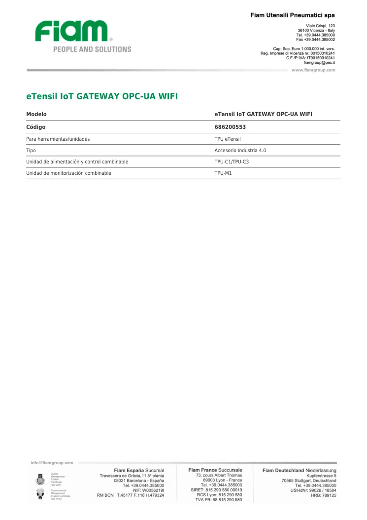 Ficha técnica · eTensil IoT GATEWAY OPC-UA WIFI · eTensil IoT GATEWAY OPC-UA WIFI