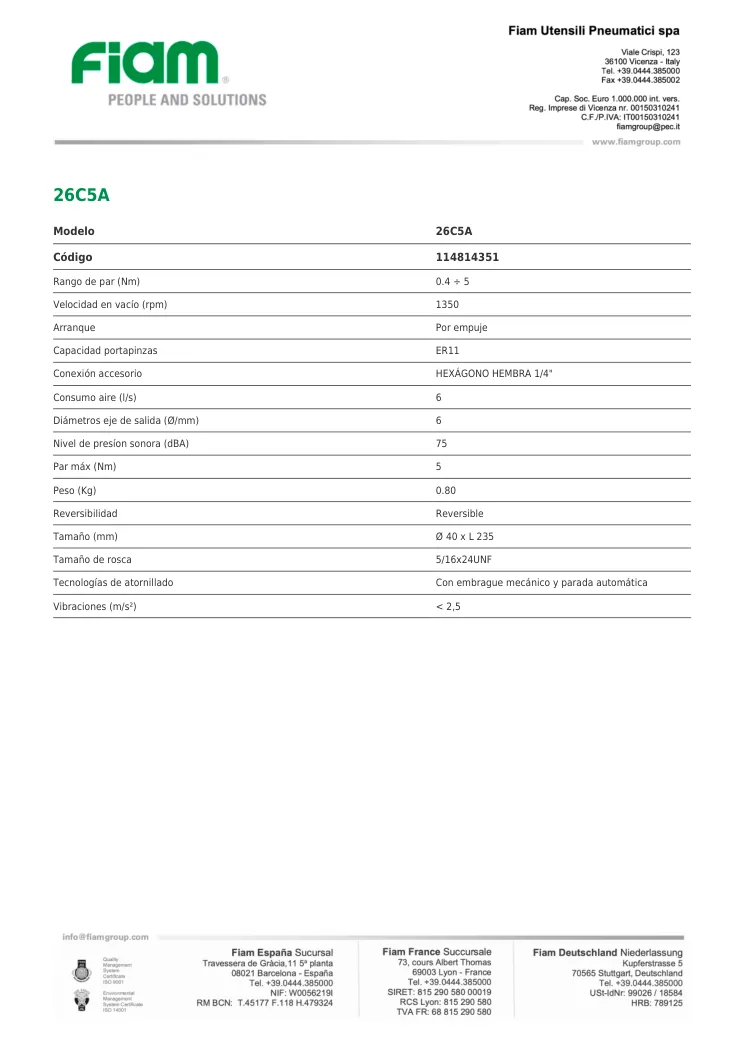 Ficha técnica · 26C5A · 26C5A