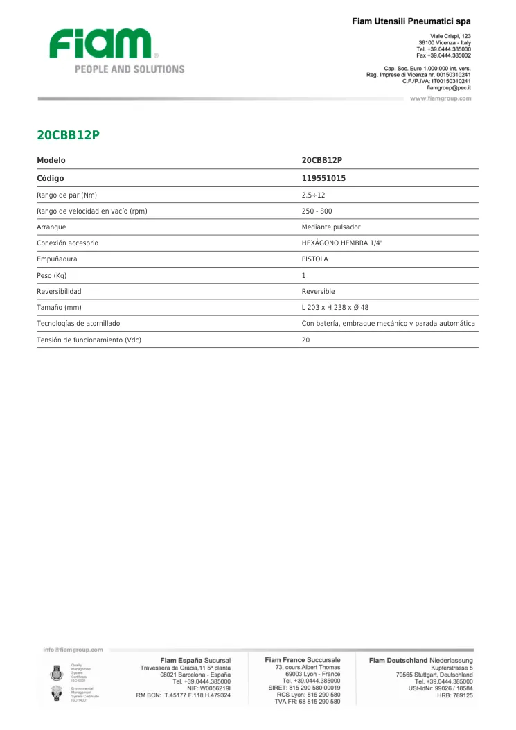 Ficha técnica · 20CBB12P · 20CBB12P