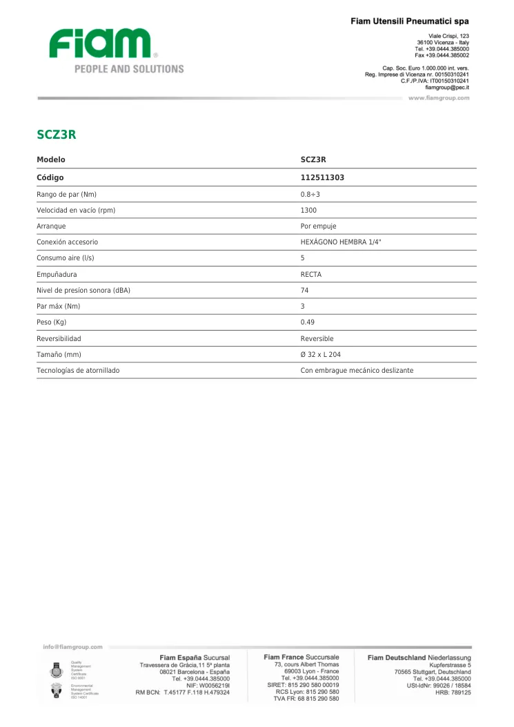 Ficha técnica · SCZ3R · SCZ3R