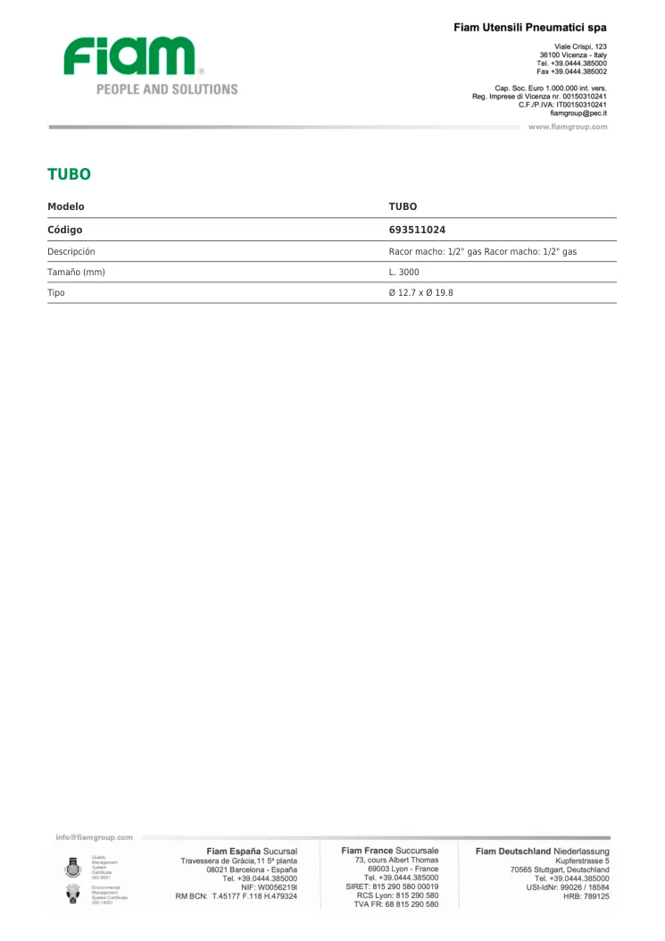 Ficha técnica · TUBO · TUBO