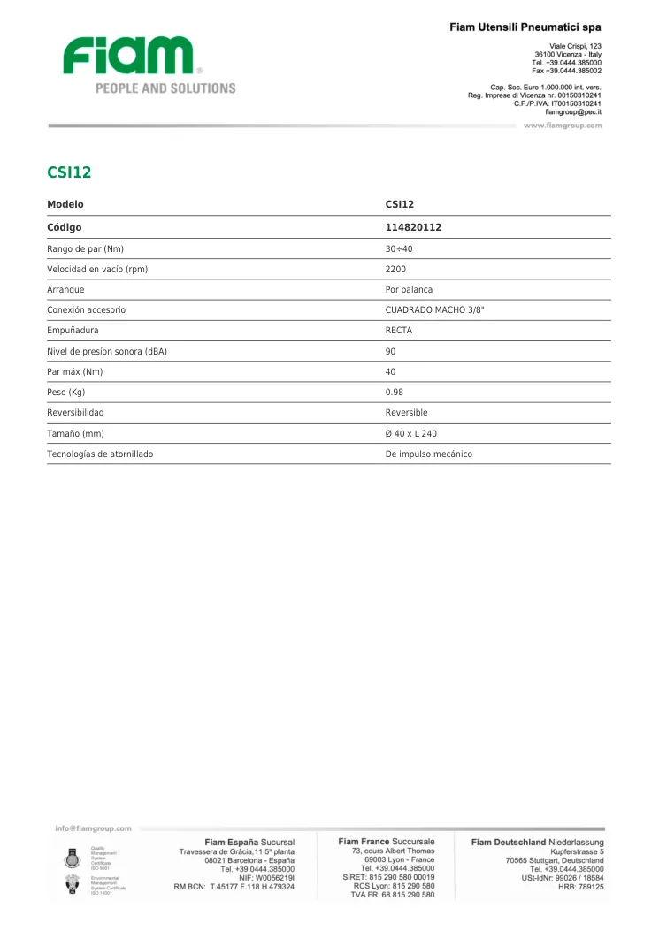 Ficha técnica · CSI12 · CSI12