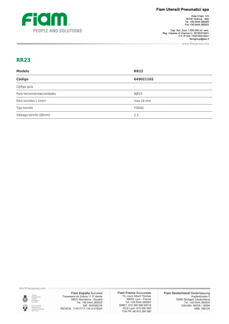 Ficha técnica · RR23 · RR23