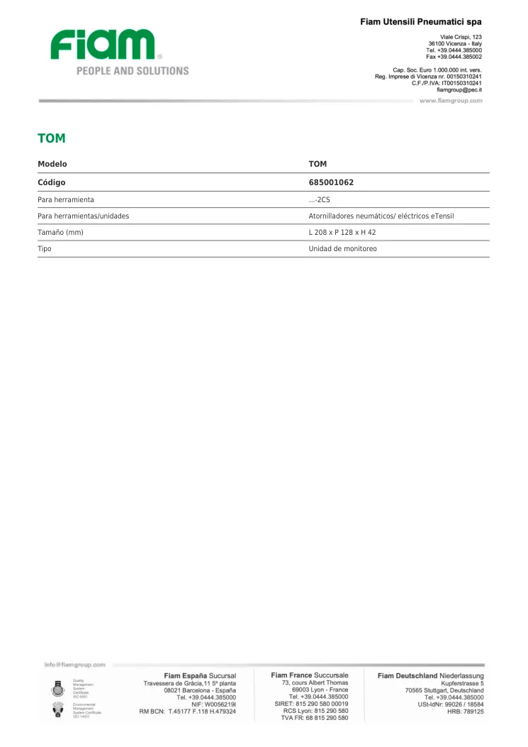 Ficha técnica · TOM · TOM