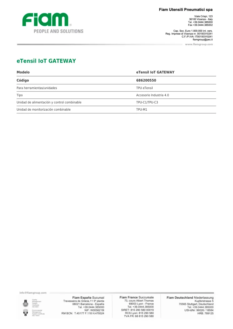 Ficha técnica · eTensil IoT GATEWAY · eTensil IoT GATEWAY