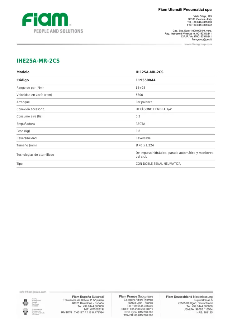 Ficha técnica · IHE25A-MR-2CS · IHE25A-MR-2CS