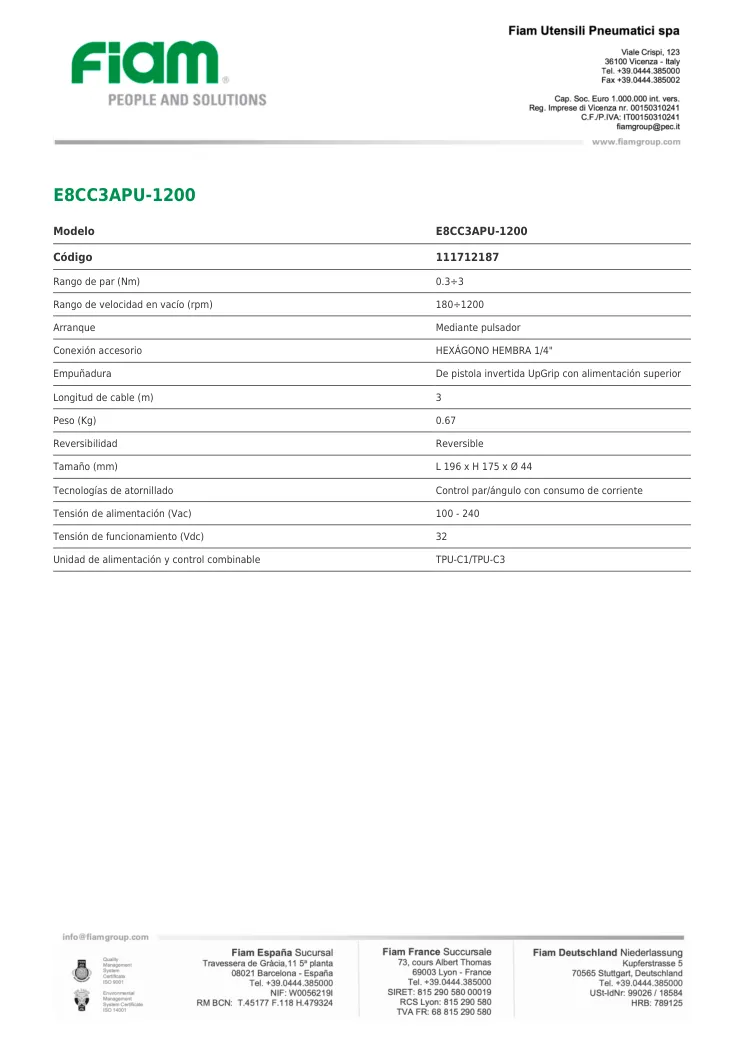 Ficha técnica · E8CC3APU-1200 · E8CC3APU-1200