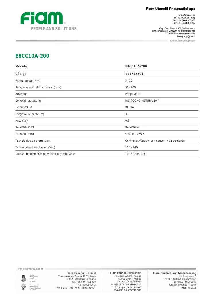 Ficha técnica · E8CC10A-200 · E8CC10A-200