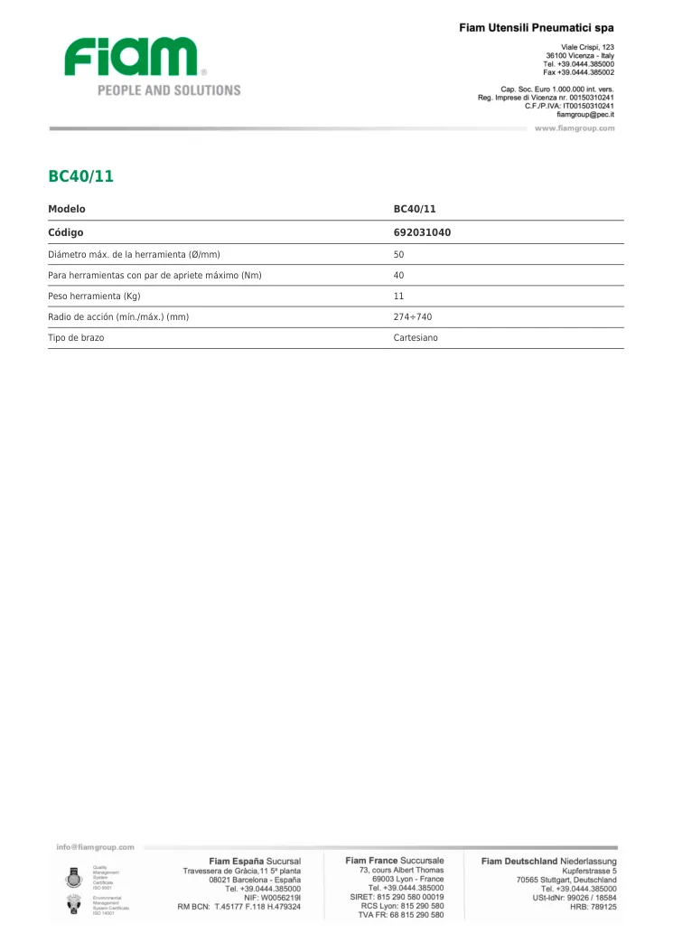 Ficha técnica · BC40/11 · BC40/11