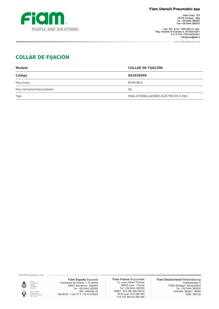 Ficha técnica · COLLAR DE FIJACIÓN · COLLAR DE FIJACIÓN