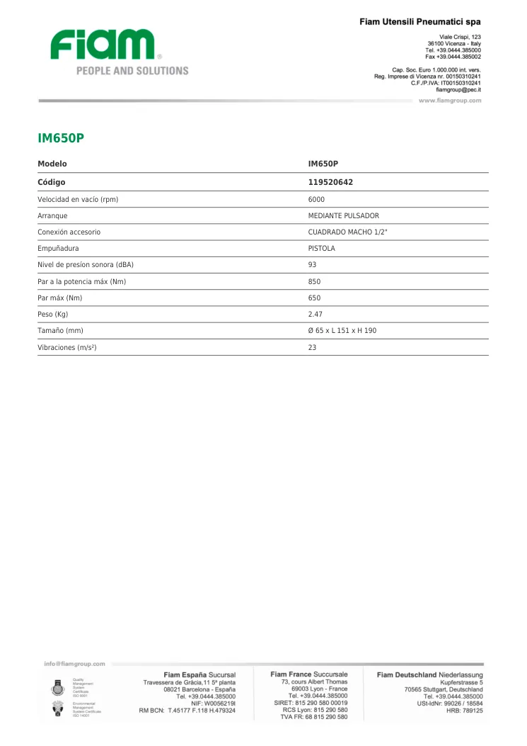 Ficha técnica · IM650P · IM650P