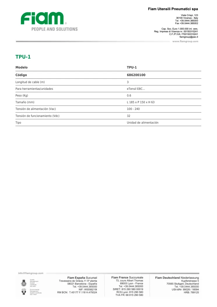 Ficha técnica · TPU-1 · TPU-1