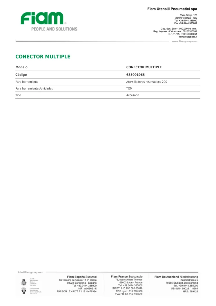 Ficha técnica · CONECTOR MULTIPLE · CONECTOR MULTIPLE