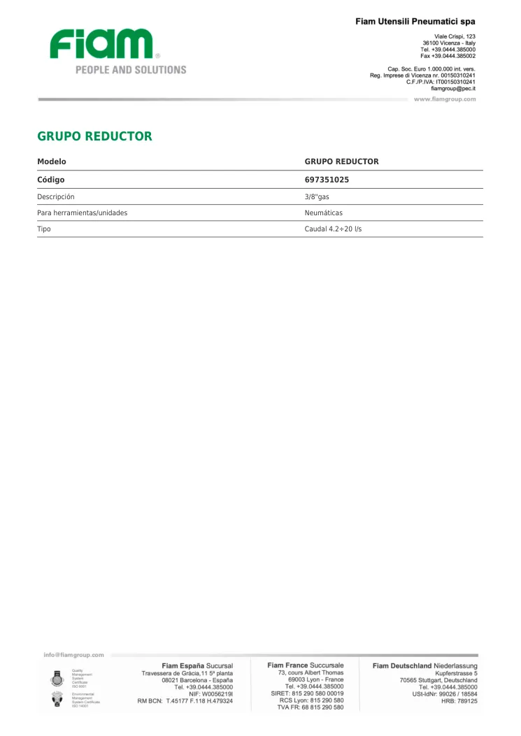 Ficha técnica · GRUPO REDUCTOR · GRUPO REDUCTOR