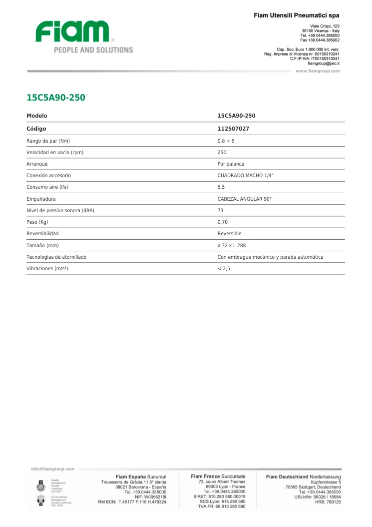 Ficha técnica · 15C5A90-250 · 15C5A90-250
