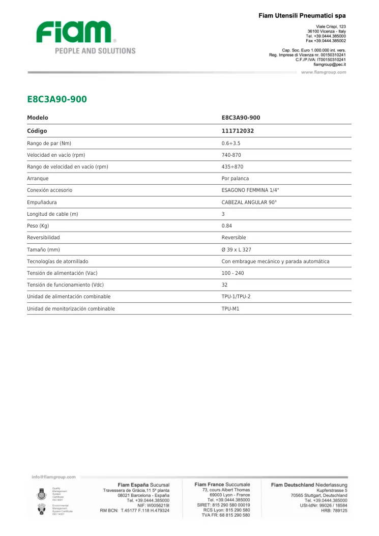 Ficha técnica · E8C3A90-900 · E8C3A90-900
