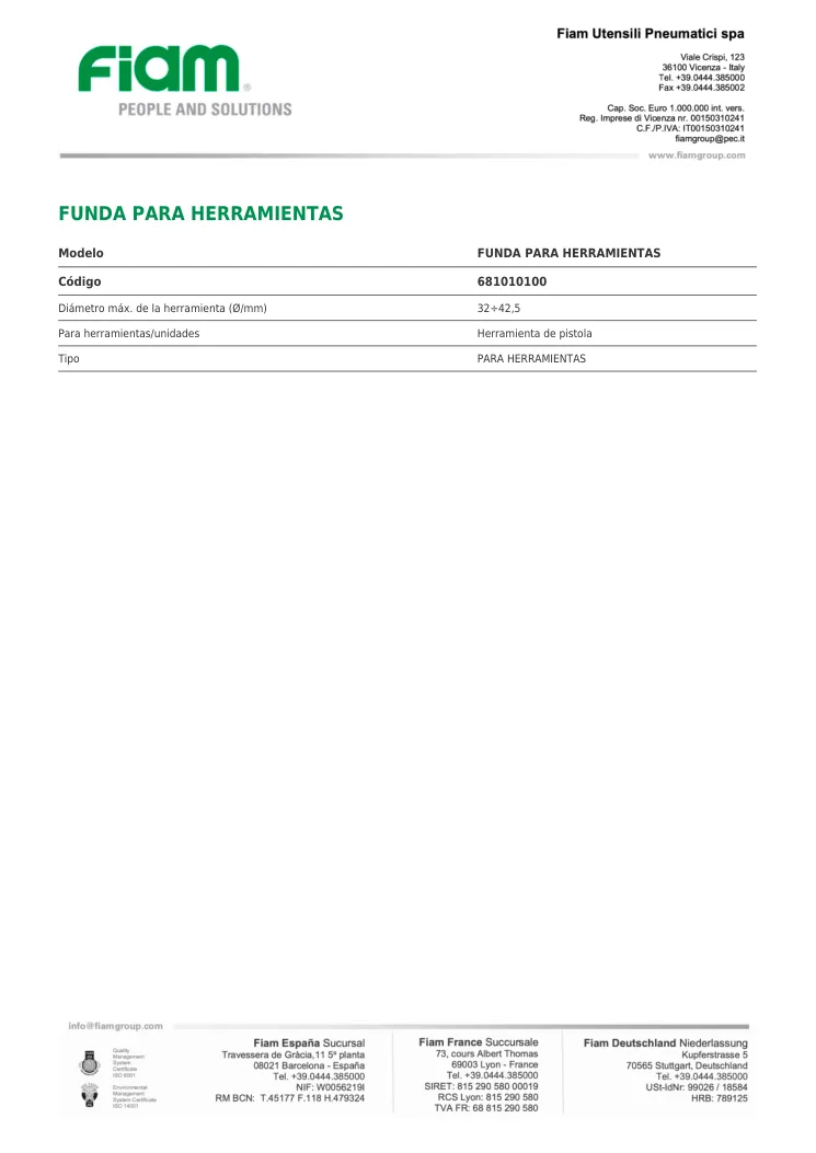Ficha técnica · FUNDA PARA HERRAMIENTAS · FUNDA PARA HERRAMIENTAS