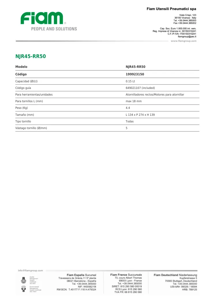 Ficha técnica · NJR45-RR50 · NJR45-RR50