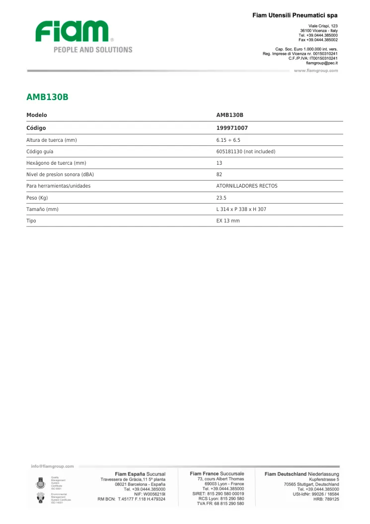 Ficha técnica · AMB130B · AMB130B