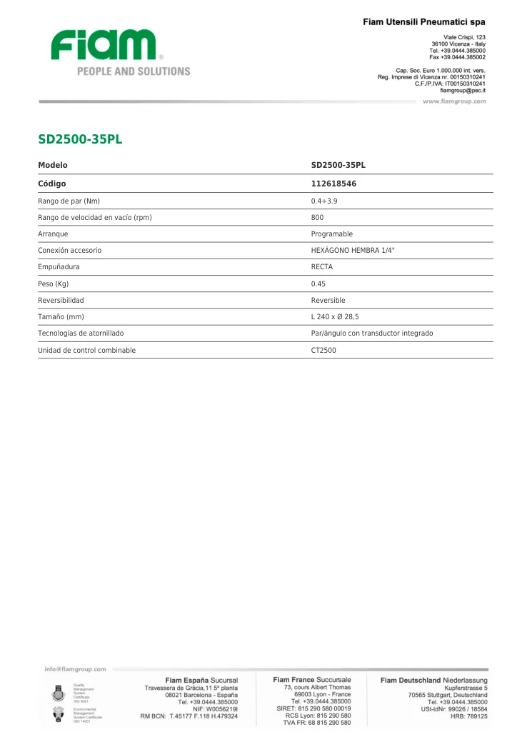 Ficha técnica · SD2500-35PL · SD2500-35PL