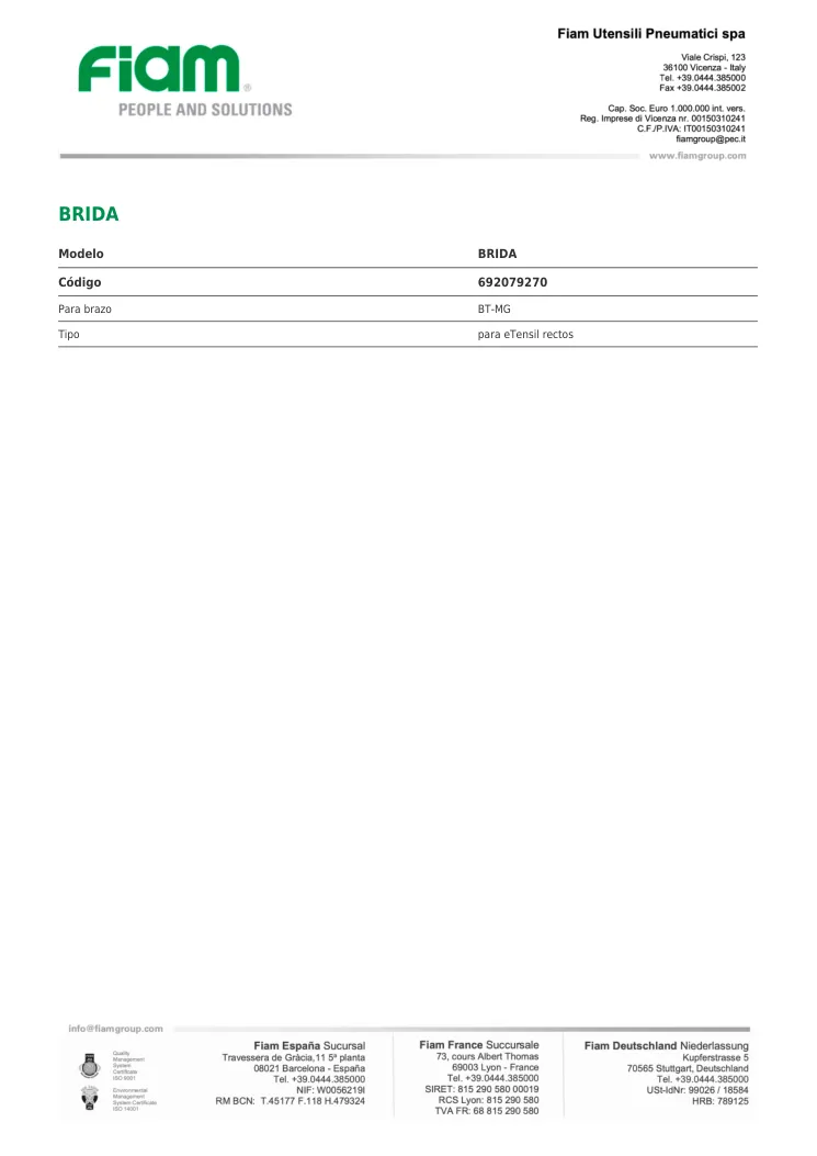 Ficha técnica · BRIDA · BRIDA