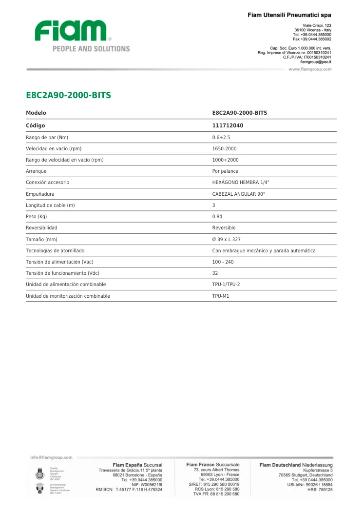 Ficha técnica · E8C2A90-2000-BITS · E8C2A90-2000-BITS