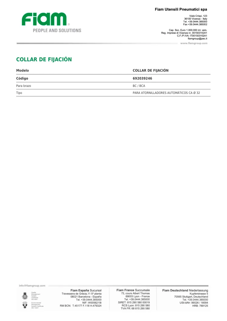Ficha técnica · COLLAR DE FIJACIÓN · COLLAR DE FIJACIÓN