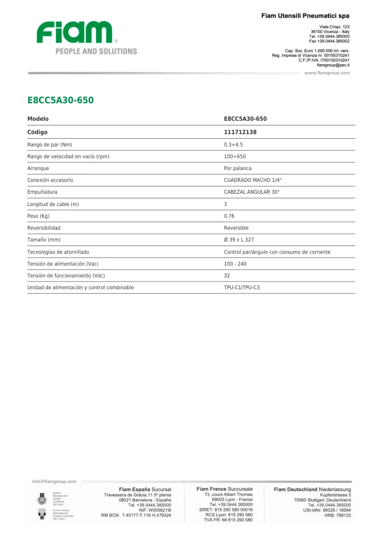 Ficha técnica · E8CC5A30-650 · E8CC5A30-650