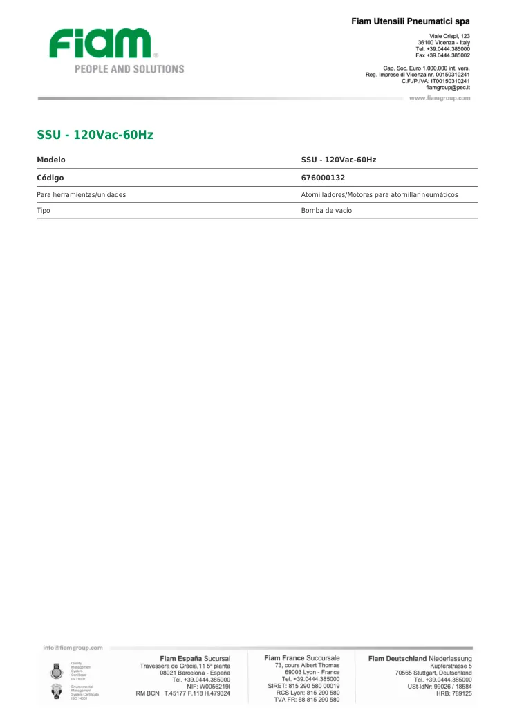 Ficha técnica · SSU - 120Vac-60Hz · SSU - 120Vac-60Hz