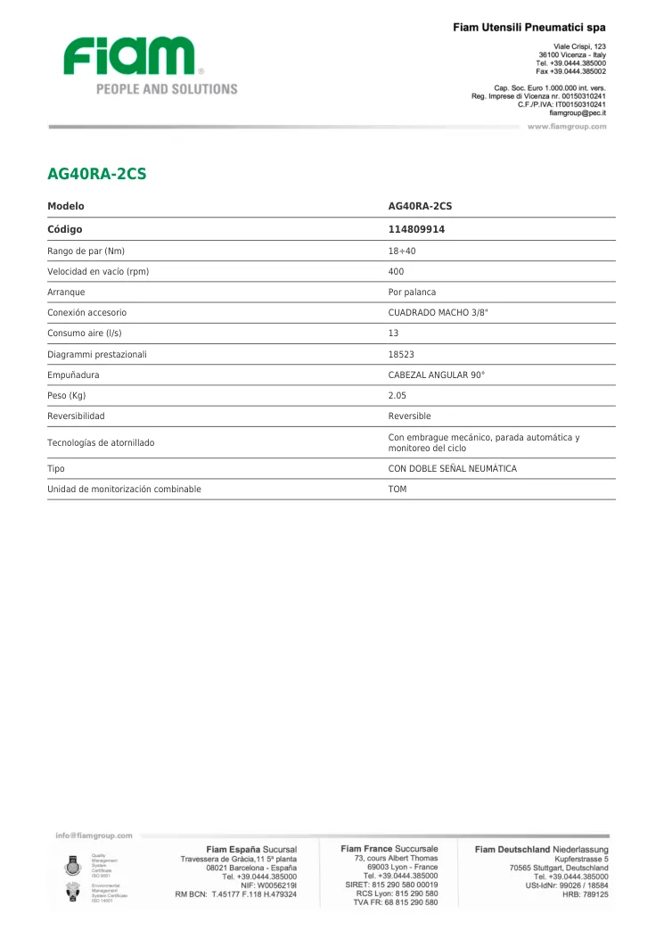 Ficha técnica · AG40RA-2CS · AG40RA-2CS