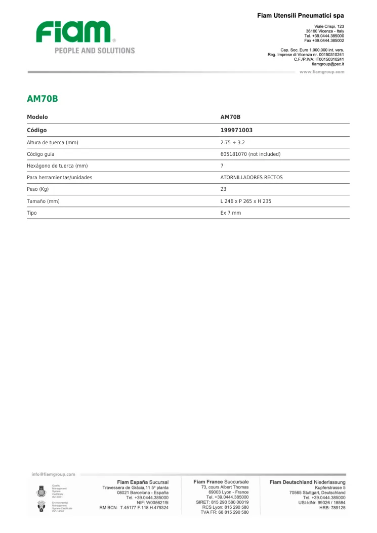 Ficha técnica · AM70B · AM70B
