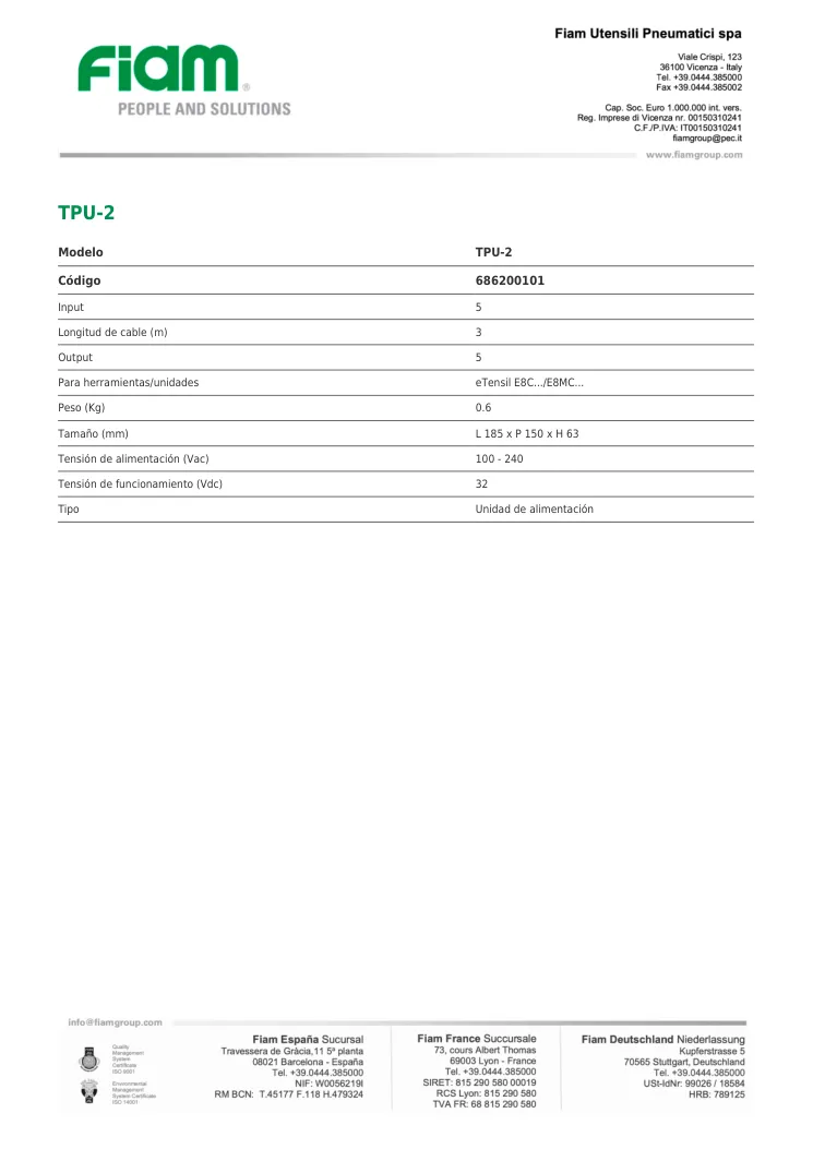 Ficha técnica · TPU-2 · TPU-2