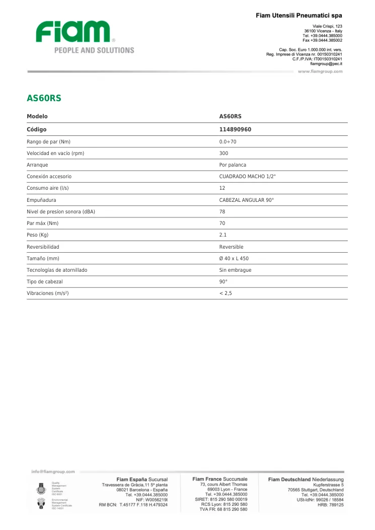 Ficha técnica · AS60RS · AS60RS