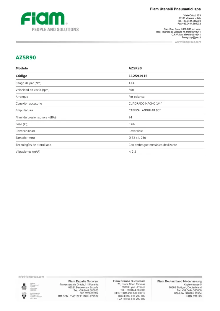 Ficha técnica · AZ5R90 · AZ5R90