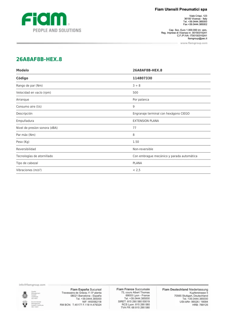 Ficha técnica · 26A8AF8B-HEX.8 · 26A8AF8B-HEX.8