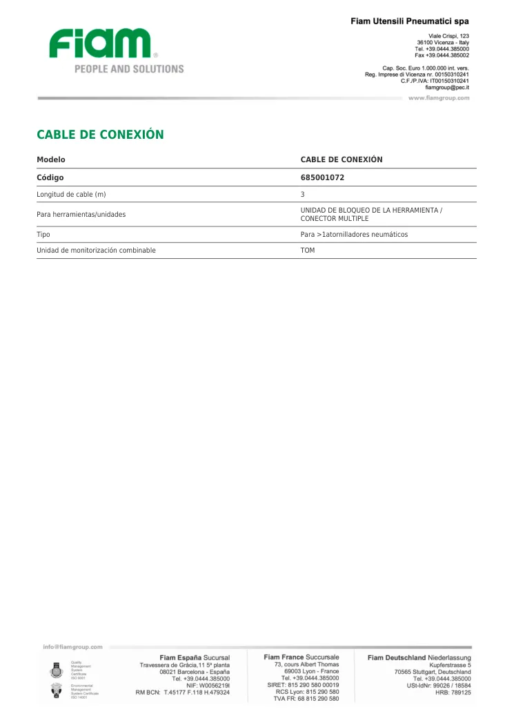 Ficha técnica · CABLE DE CONEXIÓN · CABLE DE CONEXIÓN