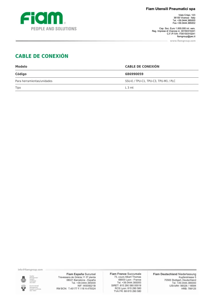 Ficha técnica · CABLE DE CONEXIÓN · CABLE DE CONEXIÓN