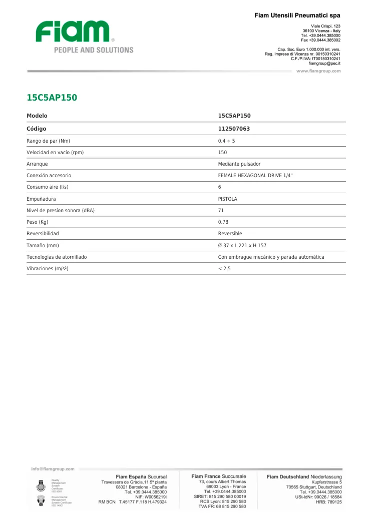 Ficha técnica · 15C5AP150 · 15C5AP150