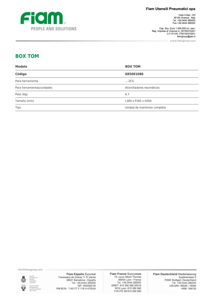 Ficha técnica · BOX TOM · BOX TOM