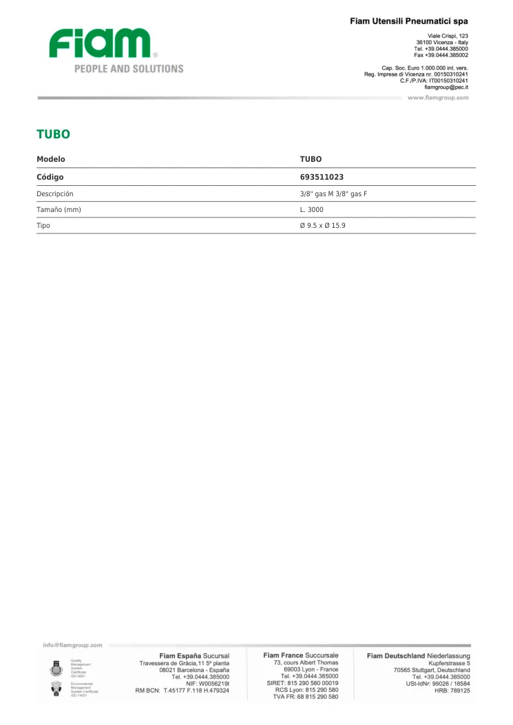 Ficha técnica · TUBO · TUBO