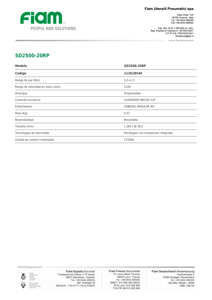 Ficha técnica · SD2500-20RP · SD2500-20RP