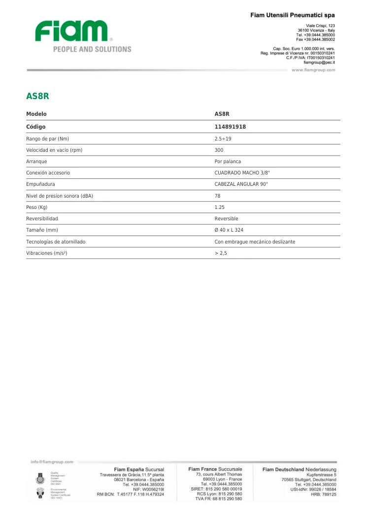 Ficha técnica · AS8R · AS8R