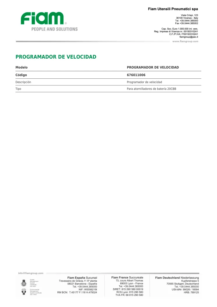 Ficha técnica · PROGRAMADOR DE VELOCIDAD · PROGRAMADOR DE VELOCIDAD