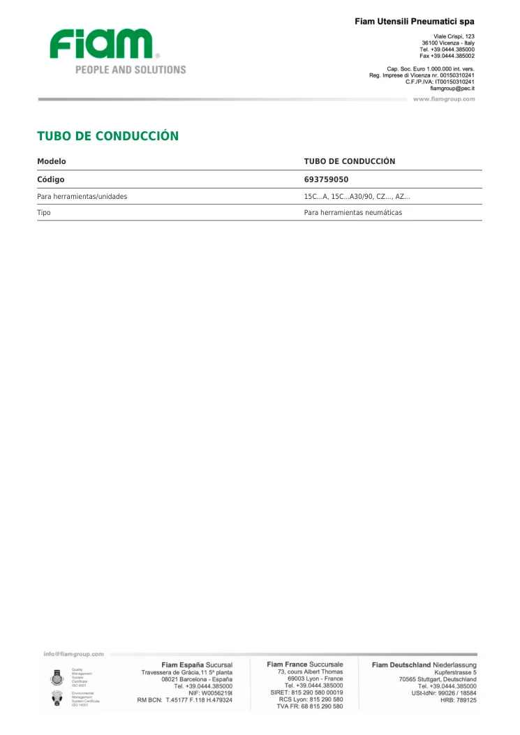 Ficha técnica · TUBO DE CONDUCCIÓN · TUBO DE CONDUCCIÓN