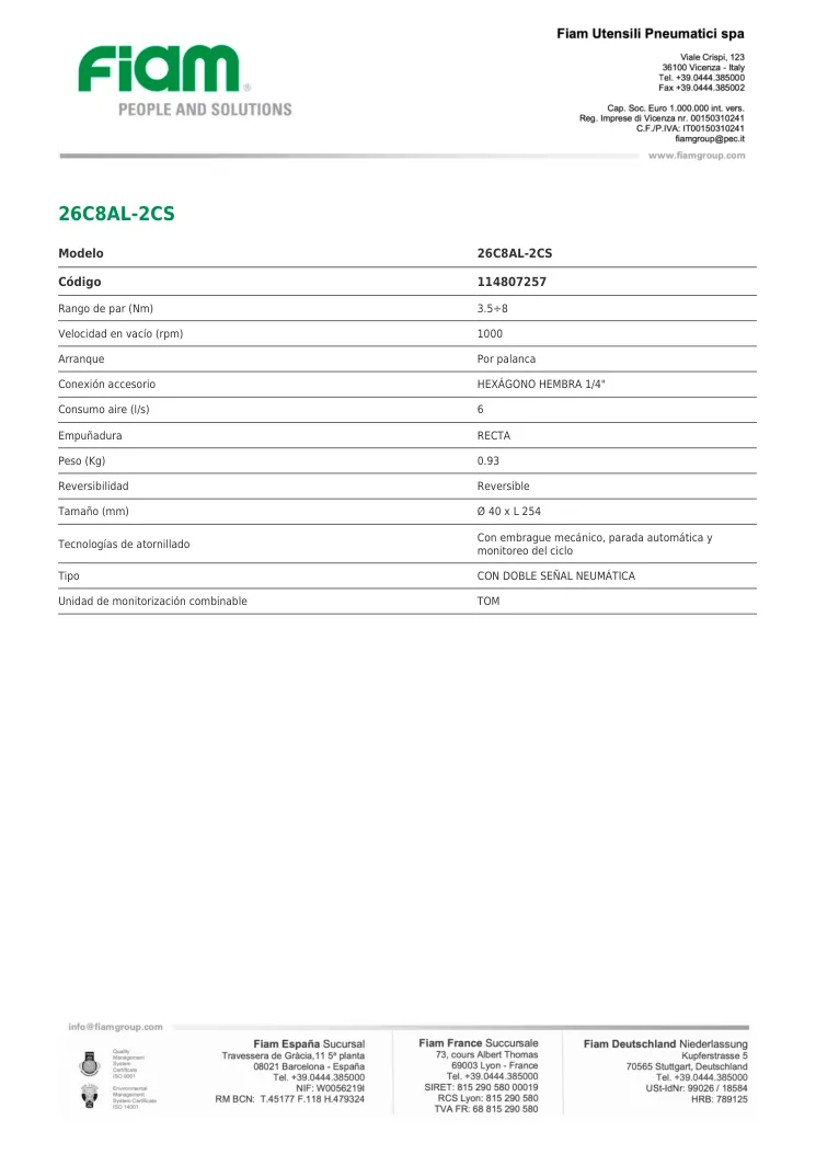 Ficha técnica · 26C8AL-2CS · 26C8AL-2CS